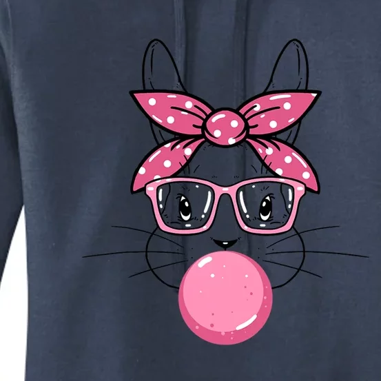 Funny Bunny Easter Day Bubblegum Bandana Glasses Gift Women's Pullover Hoodie