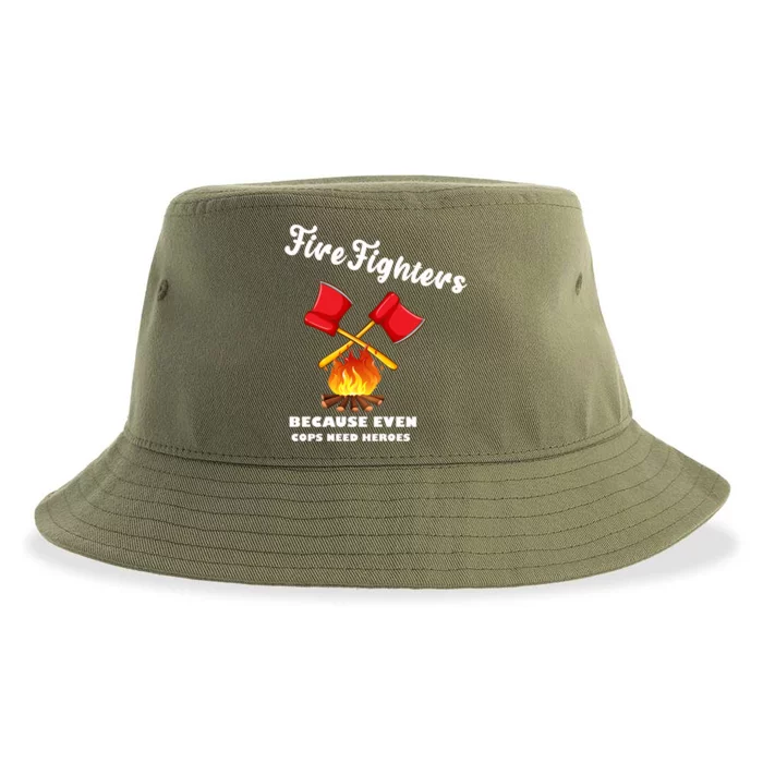 Firefighters Because Even Cops Need Heroes Rescuers Dad Gift Sustainable Bucket Hat