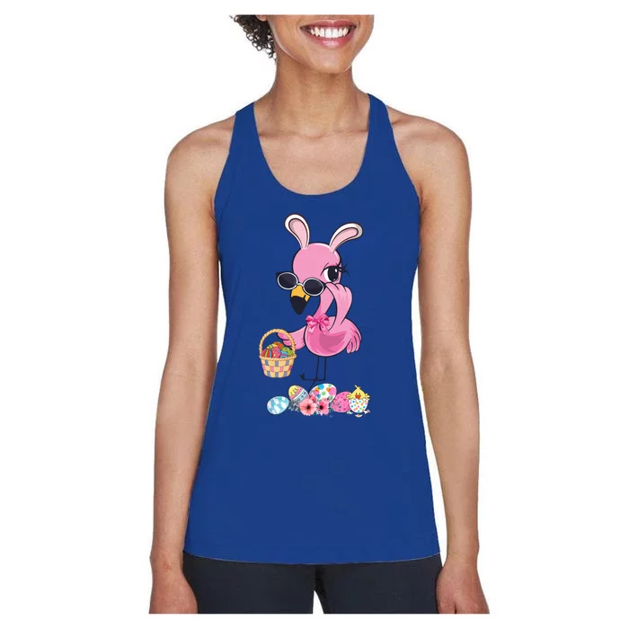 Flamingo Bunny Ears Easter Eggs Cute Easter Funny Gift Gift Women's Racerback Tank