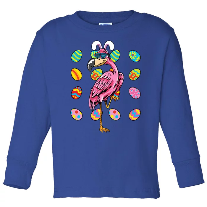 Flamingo Bunny Ears Glasses Eggs Easter Bird Animal Funny Gift Toddler Long Sleeve Shirt