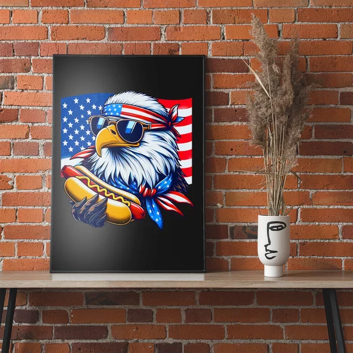 Funny Bald Eagle Hotdog American Flag 4th Of July Patriotic Poster