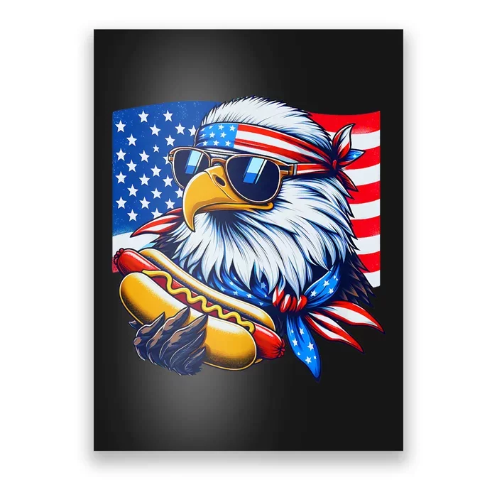 Funny Bald Eagle Hotdog American Flag 4th Of July Patriotic Poster