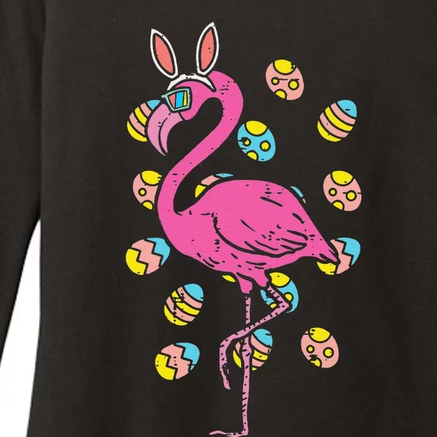 Flamingo Bunny Ears Glasses Eggs Easter Bird Animal Women Womens CVC Long Sleeve Shirt