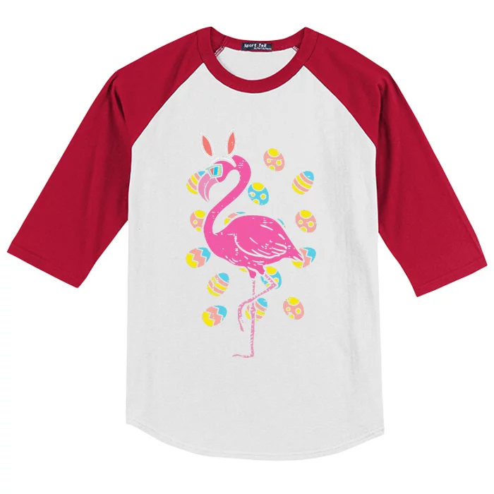 Flamingo Bunny Ears Glasses Eggs Easter Bird Animal Women Kids Colorblock Raglan Jersey