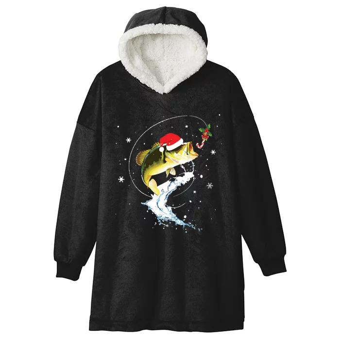 Funny Bass Fishing Santa Hat Christmas Pajama Fishermen Fish Hooded Wearable Blanket