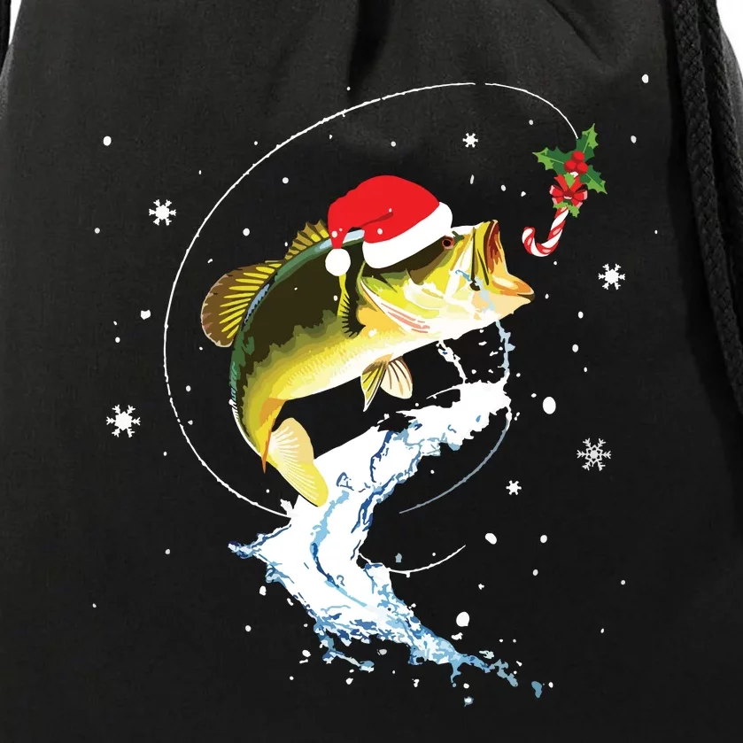 Funny Bass Fishing Santa Hat Christmas Pajama Fishermen Fish Drawstring Bag