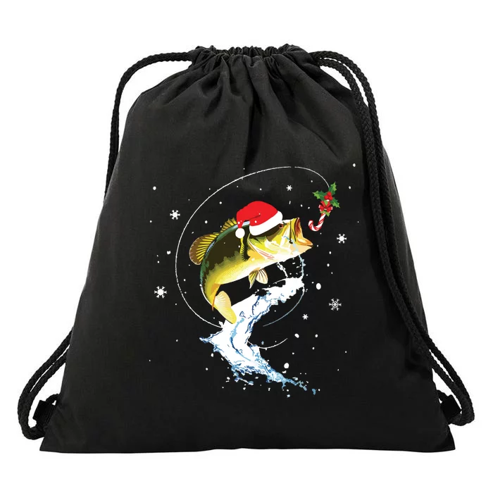 Funny Bass Fishing Santa Hat Christmas Pajama Fishermen Fish Drawstring Bag