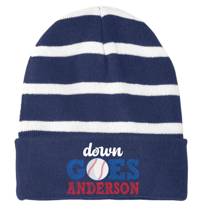 Funny Baseball Fight Down Goes Anderson Striped Beanie with Solid Band