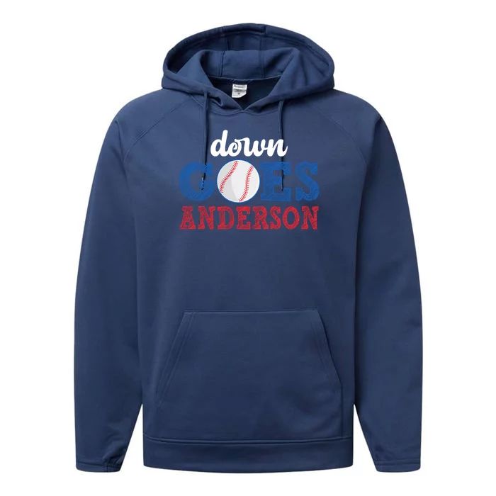 Funny Baseball Fight Down Goes Anderson Performance Fleece Hoodie