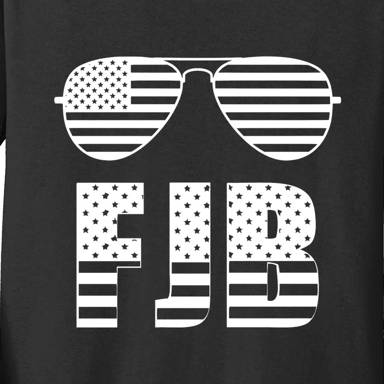 Fuck Biden FJB American Flag Sunglasses Funny Anti Biden Kids Long Sleeve Shirt