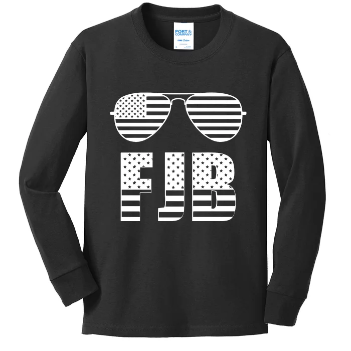 Fuck Biden FJB American Flag Sunglasses Funny Anti Biden Kids Long Sleeve Shirt