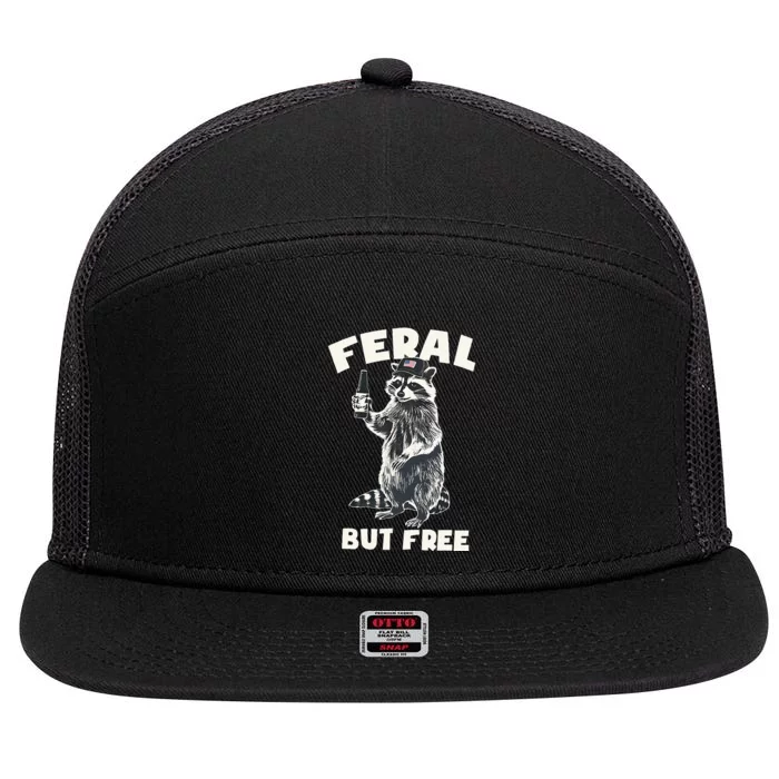 Feral But Free Funny Raccoon 7 Panel Mesh Trucker Snapback Hat