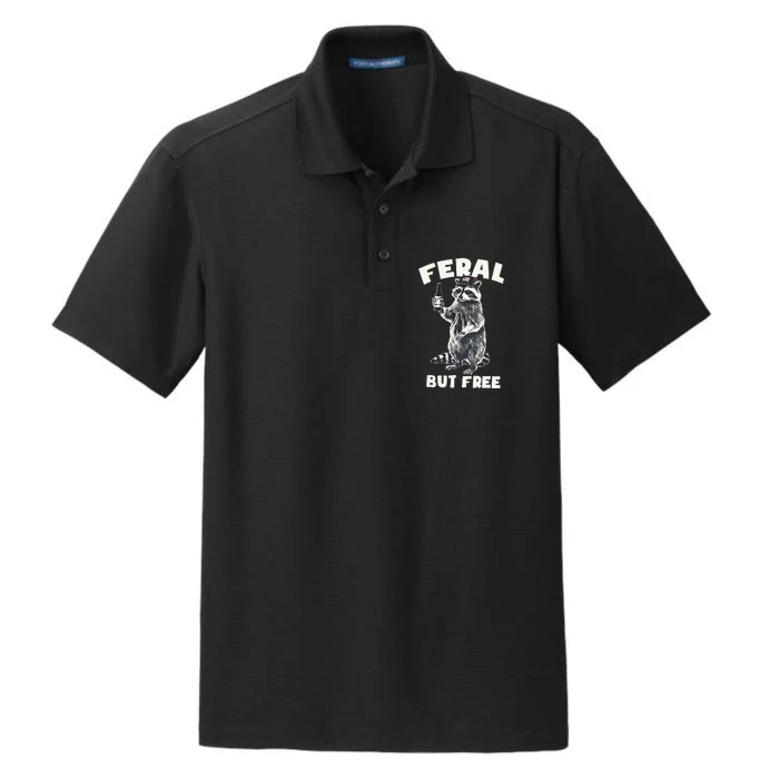 Feral But Free Funny Raccoon Dry Zone Grid Performance Polo