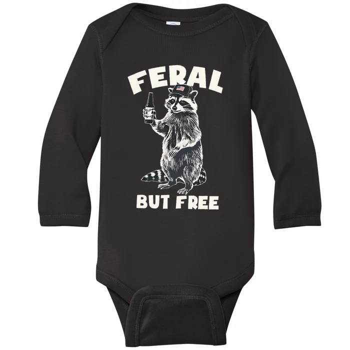 Feral But Free Funny Raccoon Baby Long Sleeve Bodysuit