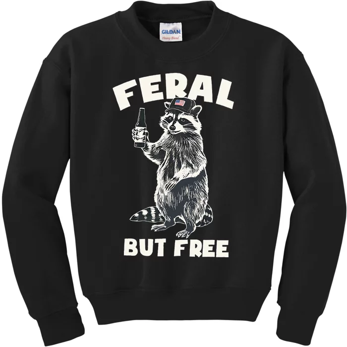 Feral But Free Funny Raccoon Kids Sweatshirt