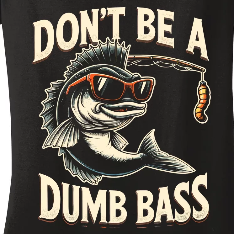 Funny Bass Fishing Stuff Funny Dad Bass Fish Papa Fishing Women's V-Neck T-Shirt