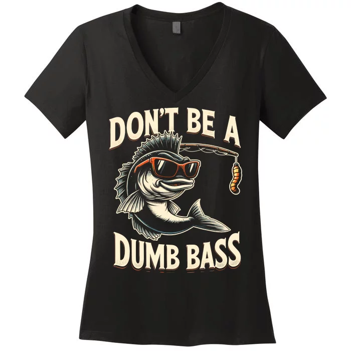 Funny Bass Fishing Stuff Funny Dad Bass Fish Papa Fishing Women's V-Neck T-Shirt