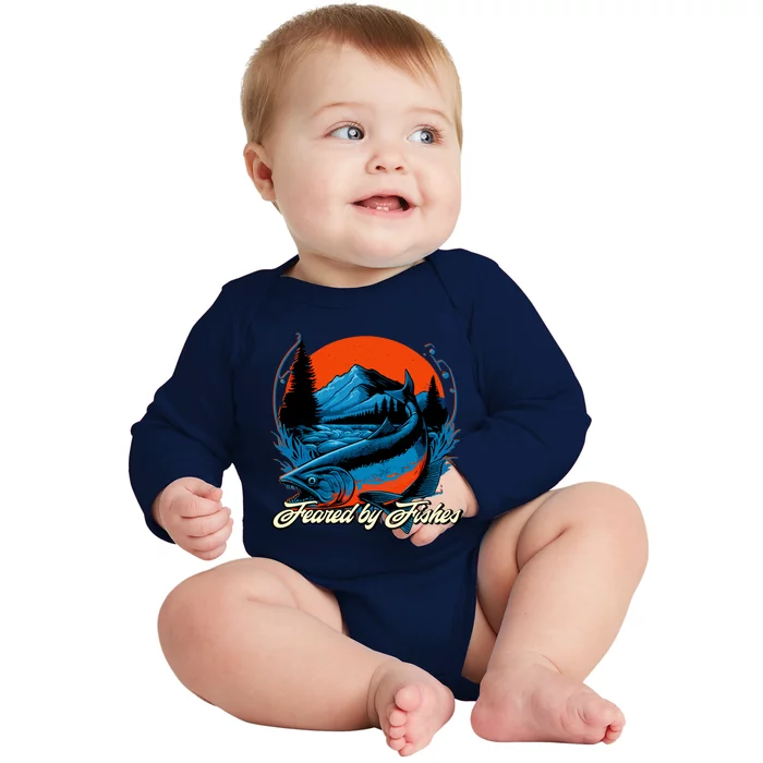 Feared By Fishes Fishing Pole Hunting Fishing Rod Hunter Great Gift Baby Long Sleeve Bodysuit