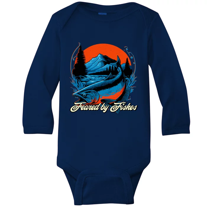 Feared By Fishes Fishing Pole Hunting Fishing Rod Hunter Great Gift Baby Long Sleeve Bodysuit