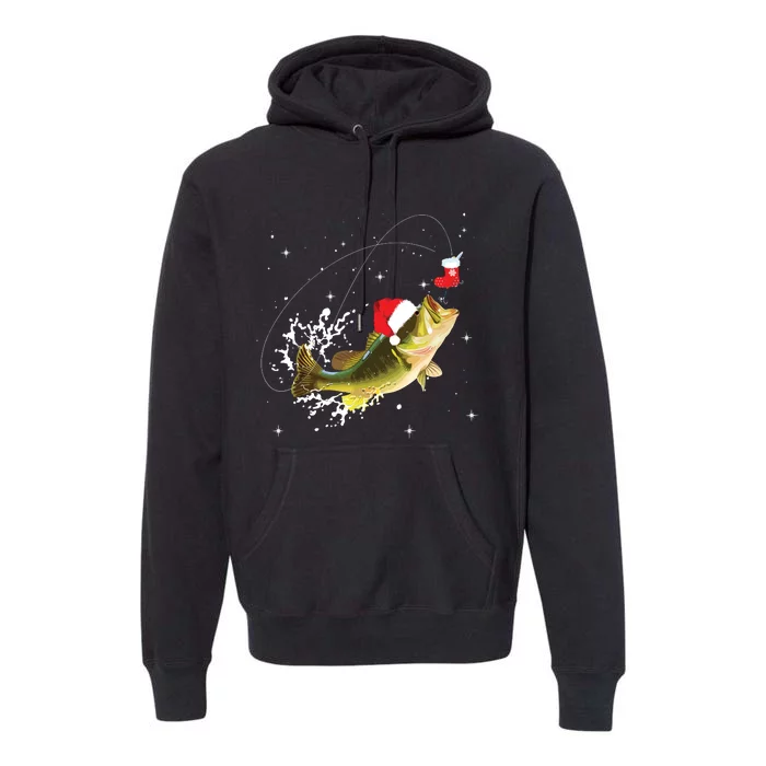 Funny Bass Fishing Santa Hat Christmas Pajama Fishermen Gift Premium Hoodie