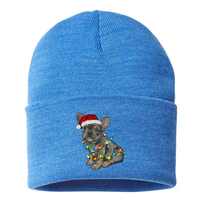 French Bulldog Frenchie Christmas Lights Cute Gift Sustainable Knit Beanie