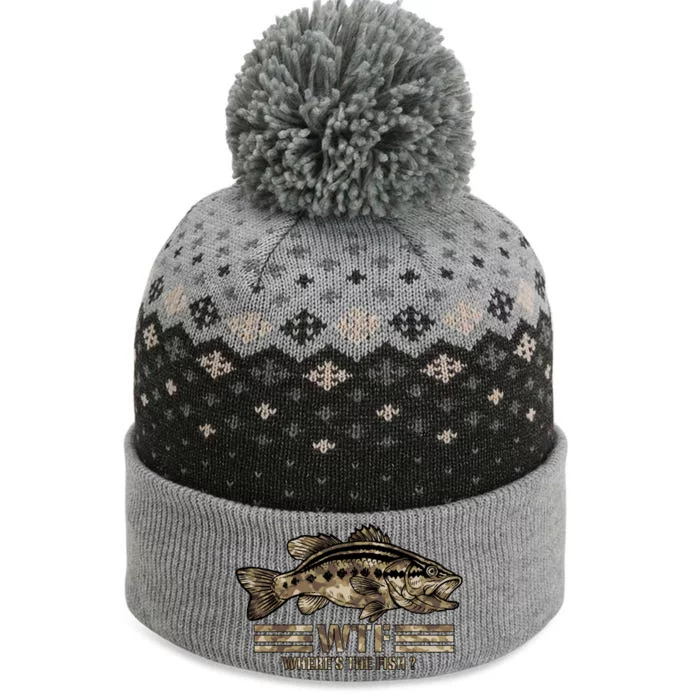 Funny Bass Fishing Camo Wtf Wheres The Fish Gift The Baniff Cuffed Pom Beanie