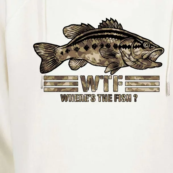 Funny Bass Fishing Camo Wtf Wheres The Fish Gift Womens Funnel Neck Pullover Hood