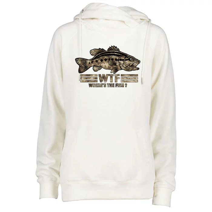 Funny Bass Fishing Camo Wtf Wheres The Fish Gift Womens Funnel Neck Pullover Hood