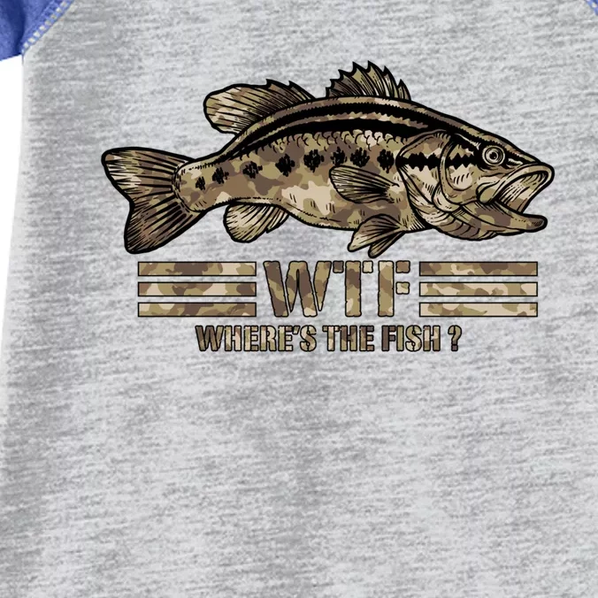 Funny Bass Fishing Camo Wtf Wheres The Fish Gift Infant Baby Jersey Bodysuit