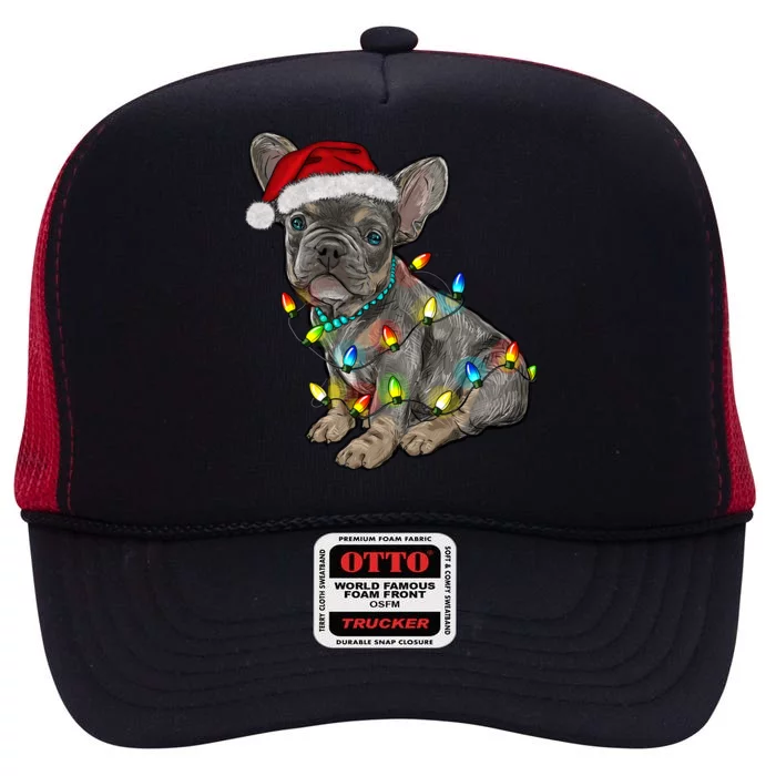 French Bulldog Frenchie Christmas Lights Cute Gift High Crown Mesh Trucker Hat