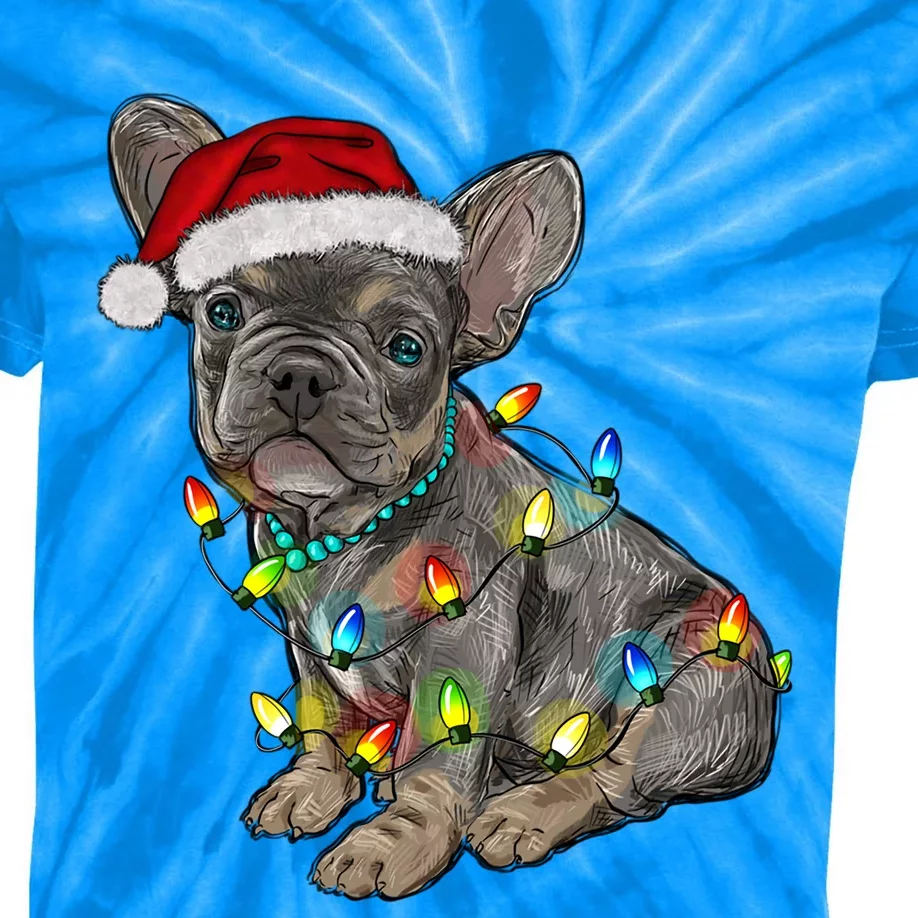 French Bulldog Frenchie Christmas Lights Cute Gift Kids Tie-Dye T-Shirt