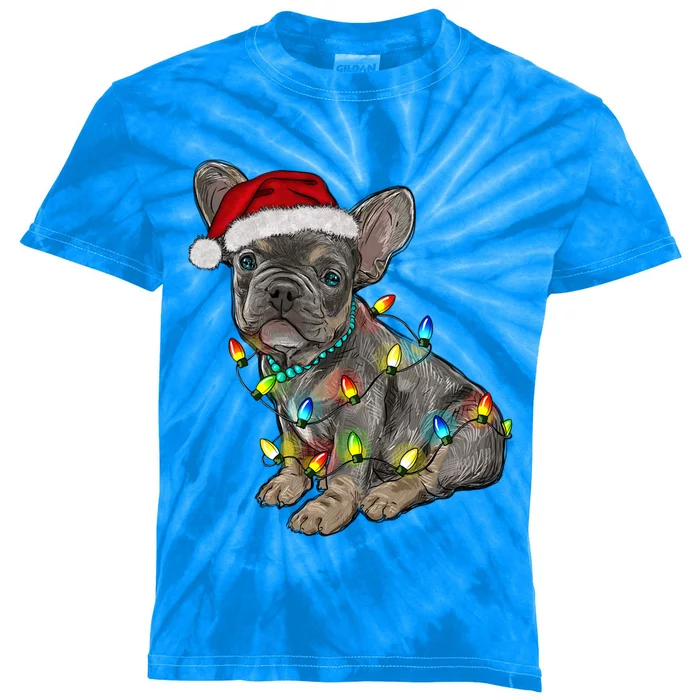 French Bulldog Frenchie Christmas Lights Cute Gift Kids Tie-Dye T-Shirt