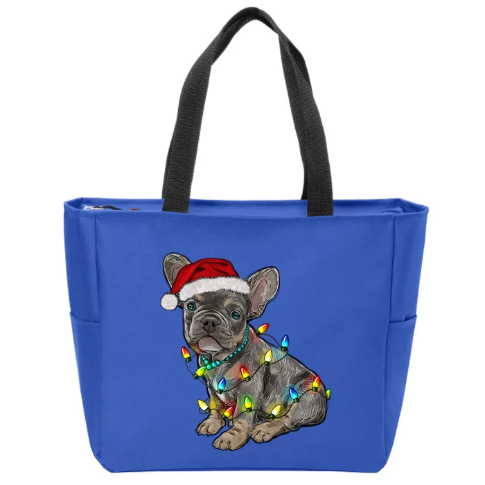 French Bulldog Frenchie Christmas Lights Cute Gift Zip Tote Bag