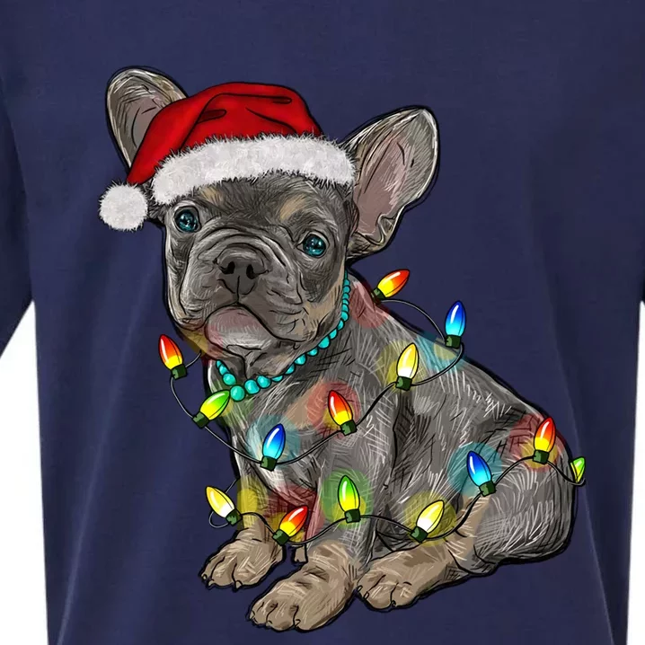 French Bulldog Frenchie Christmas Lights Cute Gift Sueded Cloud Jersey T-Shirt