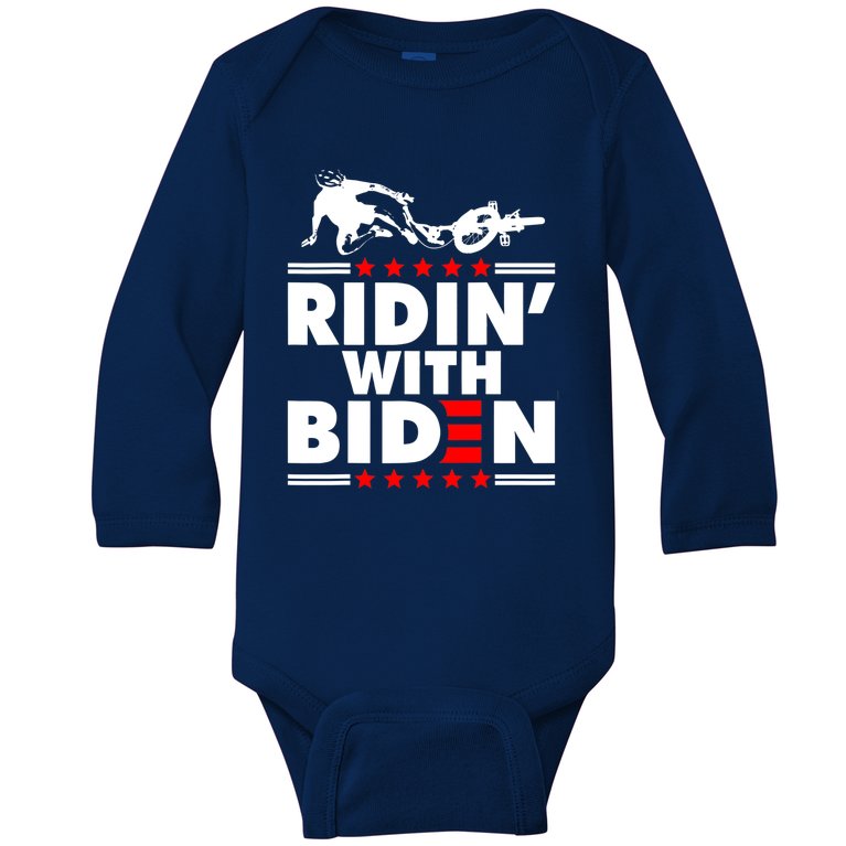 Funny Biden Falls Off Bike Ridin With Joe Biden Baby Long Sleeve Bodysuit