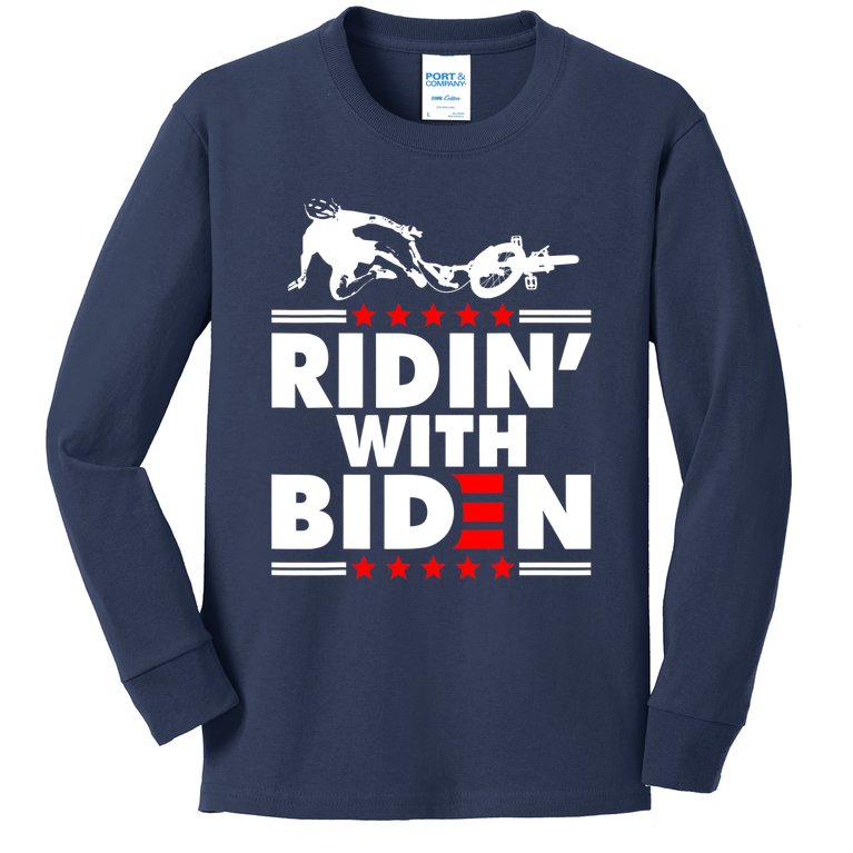Funny Biden Falls Off Bike Ridin With Joe Biden Kids Long Sleeve Shirt