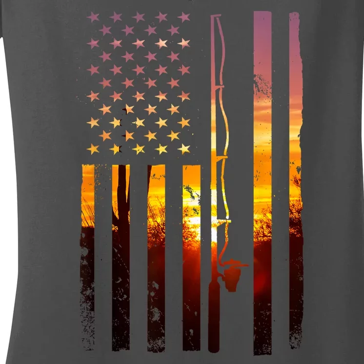 Funny Bass Fishing American Flag Fish Fisher Fisherman Usa Gift Women's V-Neck T-Shirt