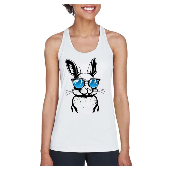 Funny Bunny Face With Sunglasses Men Easter Day Women's Racerback Tank