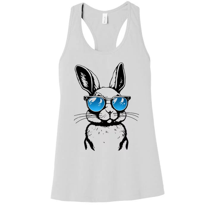 Funny Bunny Face With Sunglasses Men Easter Day Women's Racerback Tank