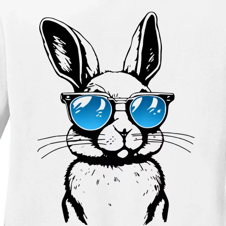 Funny Bunny Face With Sunglasses Men Easter Day Ladies Long Sleeve Shirt