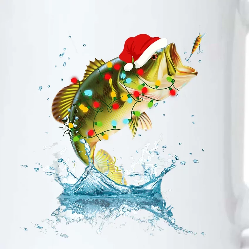 Funny Bass Fishing Santa Hat Christmas Pajama Fishermen Fish Black Color Changing Mug