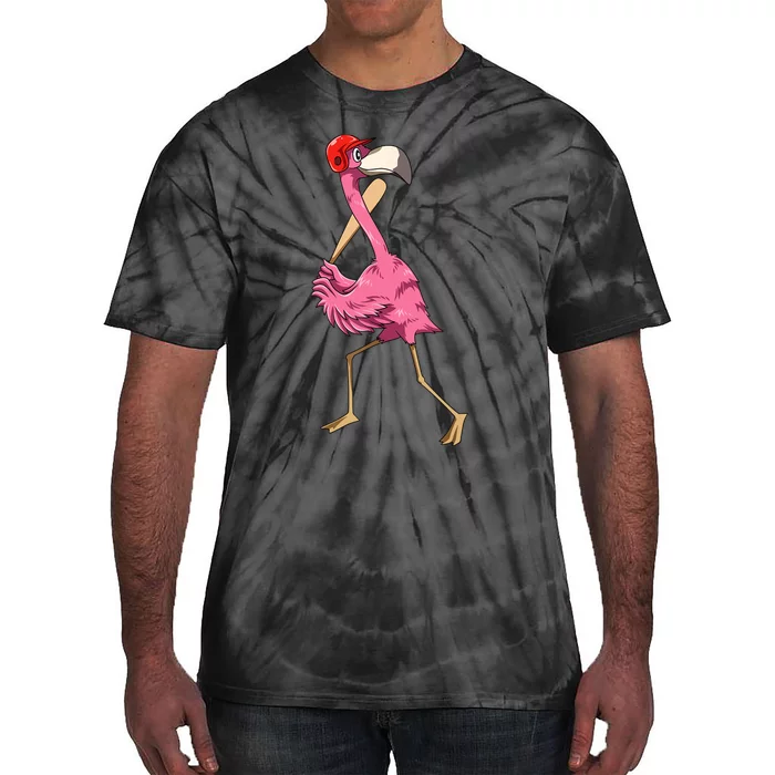 Flamingo Baseball Flamingo Playing Baseball Flamingo Tie-Dye T-Shirt