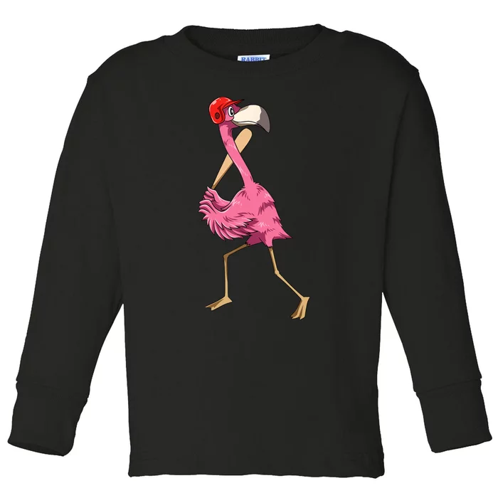 Flamingo Baseball Flamingo Playing Baseball Flamingo Toddler Long Sleeve Shirt