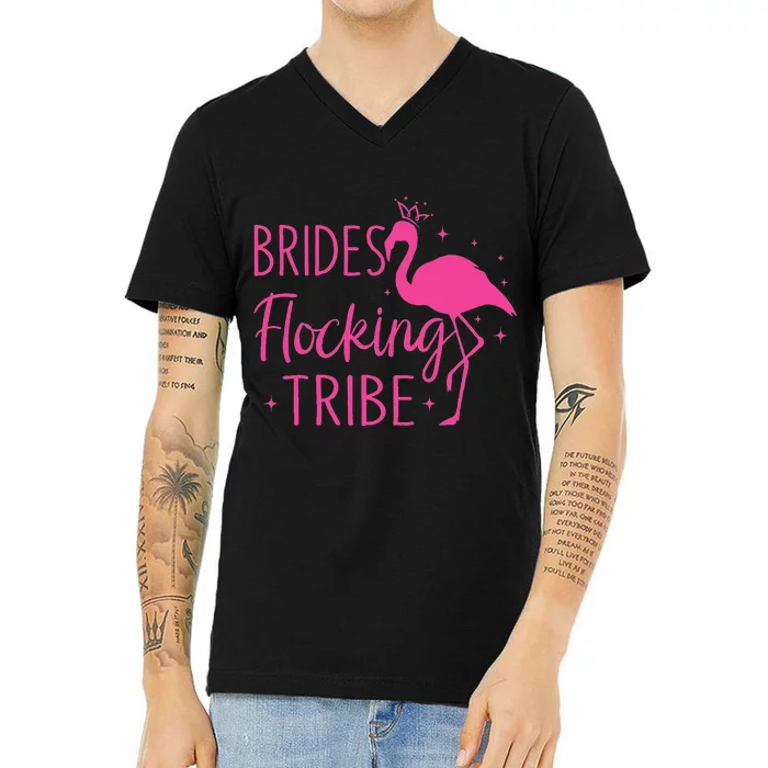 Flamingo Brides Flocking Tribe Funny Pink Bird Lovers V-Neck T-Shirt