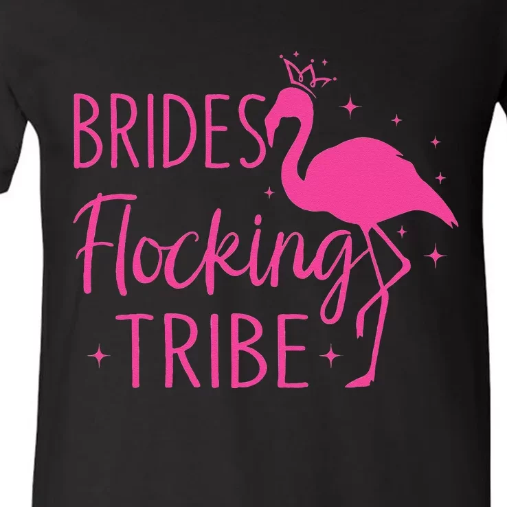 Flamingo Brides Flocking Tribe Funny Pink Bird Lovers V-Neck T-Shirt