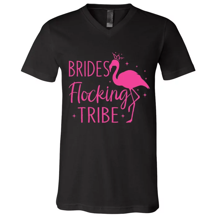 Flamingo Brides Flocking Tribe Funny Pink Bird Lovers V-Neck T-Shirt