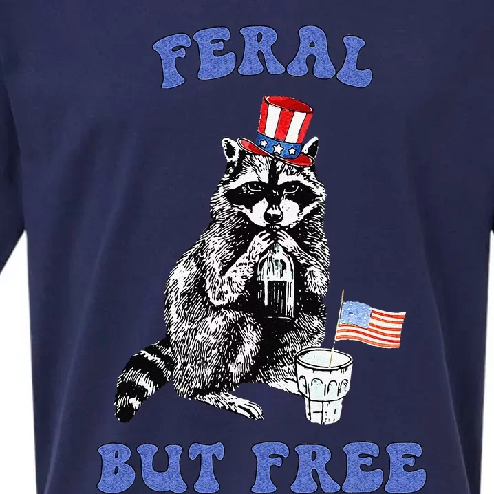 Feral But Free Funny 4th Of July Raccoon Independence Day Sueded Cloud Jersey T-Shirt