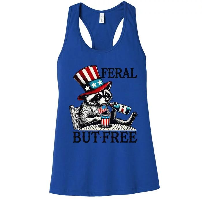 Feral But Free Patriotic Raccoon Funny Usa Women's Racerback Tank