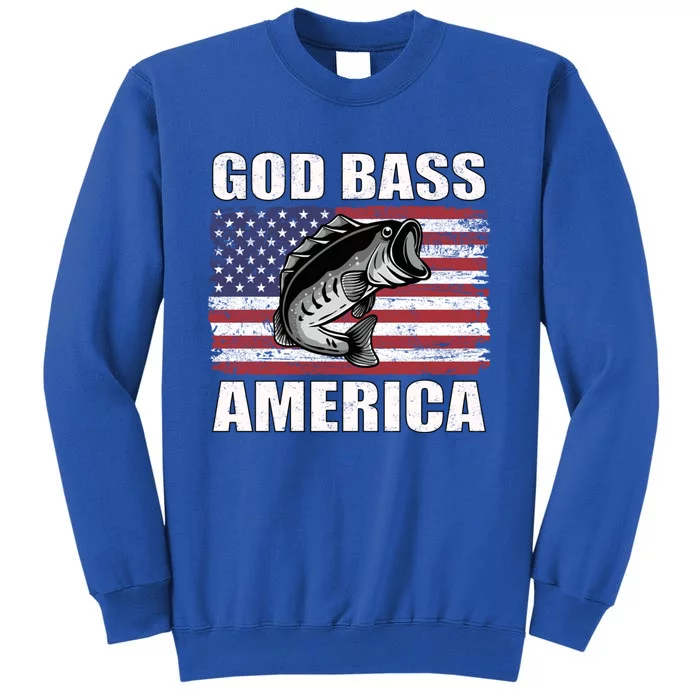 Funny Bass Fishing God Bass America Us American Flag Retro Gift Tall Sweatshirt