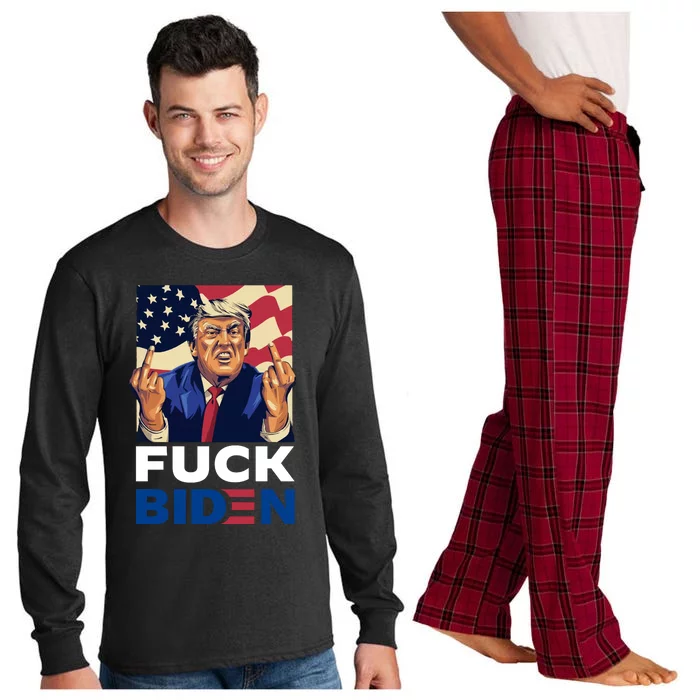 Fuck Biden Funny Trump Middle Finger Long Sleeve Pajama Set